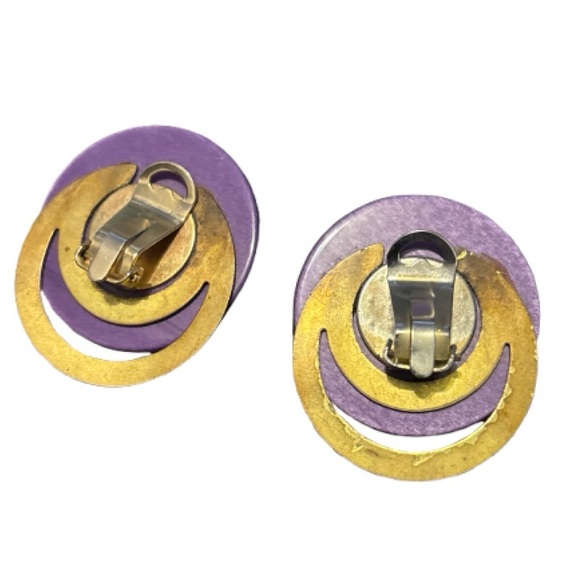 Vintage Purple and Gold Clip-On Earrings - Picture 7 of 8